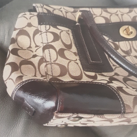 COACH SIGNATURE Y2K EUC HAMPTON CANVAS N LEATHER BAG VINTAGE - Picture 6 of 8